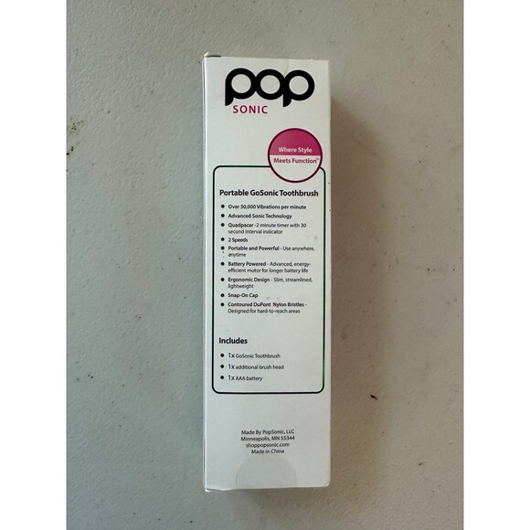 New Sealed Pop Sonic Go Travel Size Battery Operated 2 Speed Electric Toothbrush - Picture 3 of 3